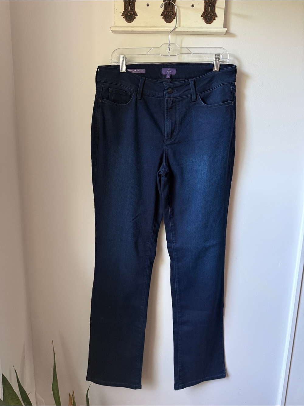 NYDJ Women’s Navy Marylin Straight-Leg Jeans 10 Mid rise Sculpt Denim 33”